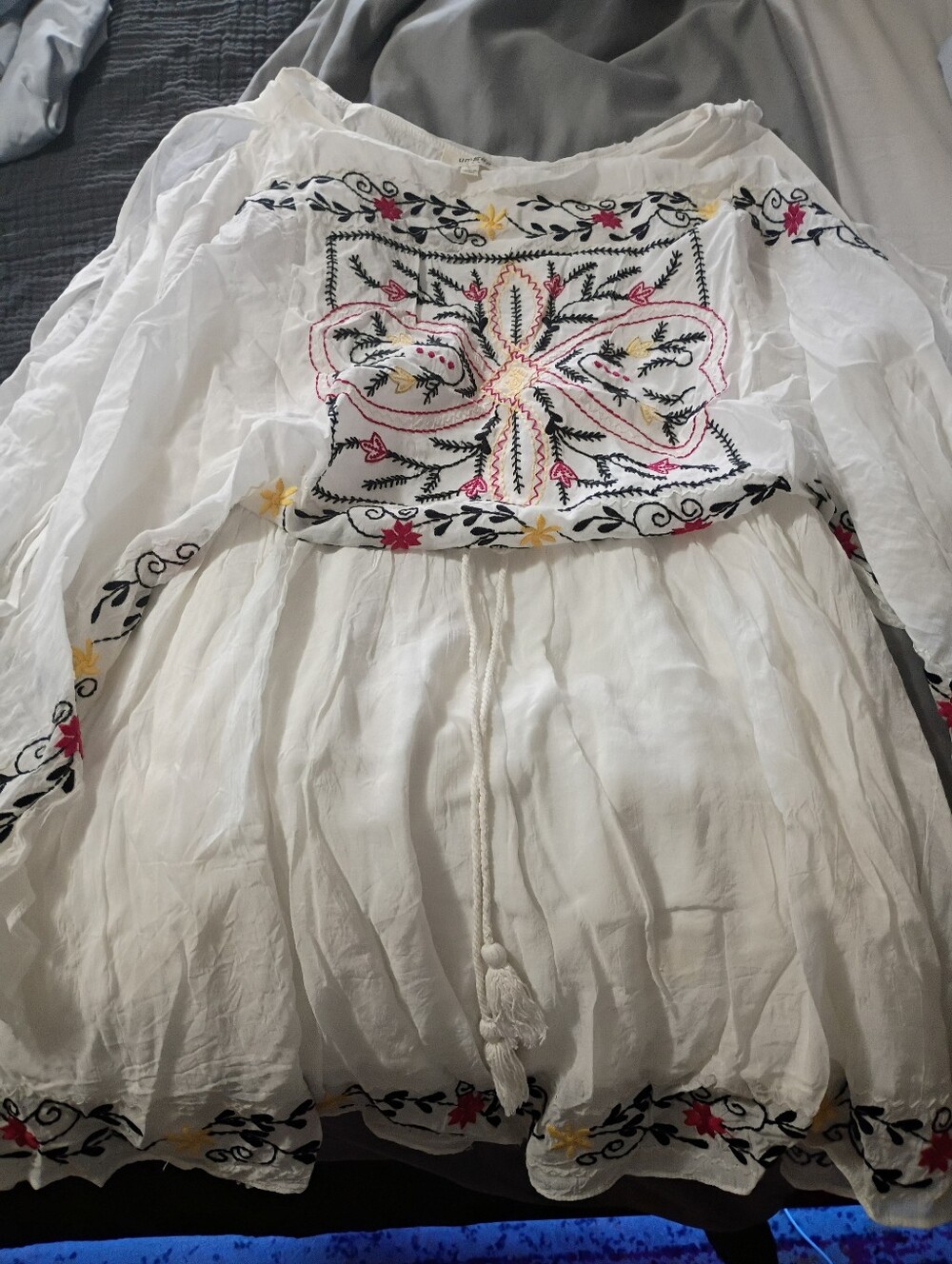 UMGEE White Embroidered Boho Dress with Floral Details